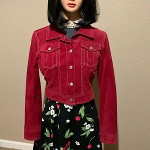 Live a Little Red Cropped Leather Moto Jacket – Y2K